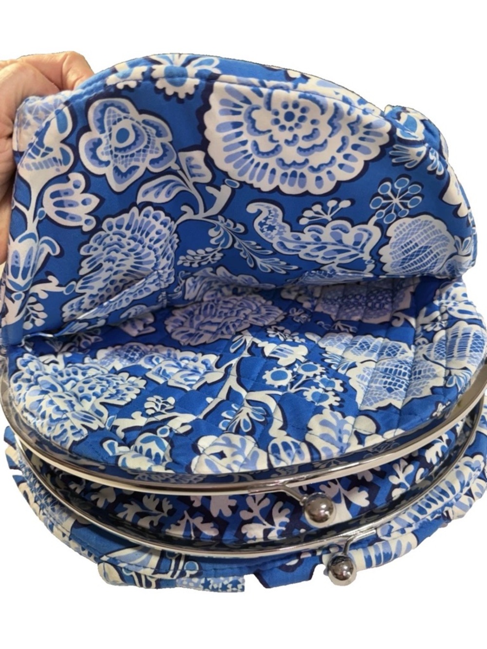 Vera Bradley Eloise Kiss Lock Shoulder Bag Blue Lagoon 13.5”Wx10.0”Hx6.0”D - Picture 6 of 13